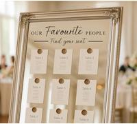 Wedding Seating Plan Stickers in Black - “Find Your Seat” Decal Labels - Wedding Reception Seating Chart Stickers - Self-Adhesive Table Plan Labels for Signs, Mirrors & Boards (Black Gloss, W40xH11cm)