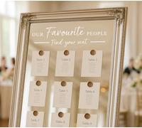 Wedding Seating Plan Stickers in White - “Find Your Seat” Decal Labels - Wedding Reception Seating Chart Stickers - Self-Adhesive Table Plan Labels for Signs, Mirrors & Boards FBA50 (White, W50xH14cm)