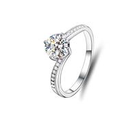 Wedding Set Rings for Women, The Wedding Band Twisted Design with 1ct Round Moissanite 18K White Gold Size I 1/2