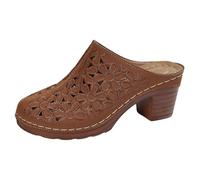 Wedding Shoes For Bride Fashionable And Versatile Women's Slippers Thick Mid Heel Soft Sole Hollow Closed Toe Casual Sandals Women Wedding Shoes For Bride (Brown, 5)