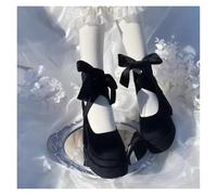 Wedding Shoes for Bride Luxury Shoes Fashion Platform Women Cross Strap Thick Heel Shoes Ladies College Style Dress Pumps(Black,36)