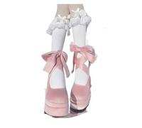 Wedding Shoes for Bride Luxury Shoes Fashion Platform Women Cross Strap Thick Heel Shoes Ladies College Style Dress Pumps(Pink,39)
