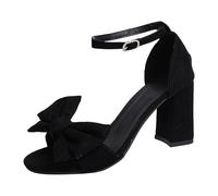Wedding Shoes for Women Women's Open Toe Chunky Heel Sandals with Bow Ankle Strap and Stable Heel Available with Faux Suede and Pearl Ankle Strap. (4.5) Black