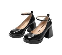 Wedding Shoes Women's Block Heel High Heels Platform Pumps Mary Janes, black, 8.5 UK