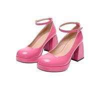Wedding Shoes Women's Block Heel High Heels Platform Pumps Mary Janes, pink, 7 UK