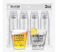 Wedding Shot Glasses - Cheers to Love Laughter and Happily Ever After Shot Glasses Bulk 100 Pack - 2oz Disposable Wedding Favors for Guests, Bridal Party and Engagement