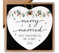 Wedding Shower for Couple 2025 Newlyweds Ceramic Ornament Keepsake Sign Heart Plaque Merry & Married First Christmas As Mr. & Mrs. Bridal Shower Party Just Married Gifts Decorations
