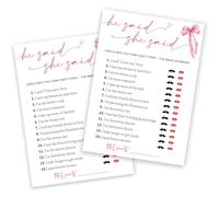 Wedding Shower Games Cards, Guest Who Said It, He Said She Said Game Cards, Bridal Shower Games 25 Guests, Engagement Party Wedding Games for Guests, Pink Ribbon Bow Wedding Party Supplies - E07