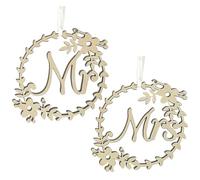 Wedding Sign - 7.87 Inches - Bride Chair Decor | Mr and Mrs Chair Sign | Wooden Signs with Ribbon Cords, Rustic Decor for Weddings, Anniversaries, Photo Booths, Bedroom Doors