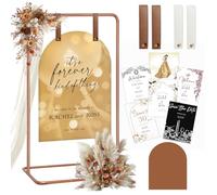 Wedding Sign Holder, Adjustable Welcome to Our Wedding Sign Stand W/Design Bundle & Leather Sign Hanging Straps, Heavy Duty Easel Stand for Sign, Wedding Seating Chart Stand, Easel for Display