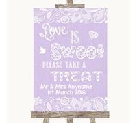 Wedding Sign Poster Print Lilac Burlap & Lace Love is Sweet Take A Treat Candy Buffet Can Be Fully Customised Any Wording Or Colour - Perfect Venue Decoration