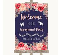 Wedding Sign Poster Print Navy Blue Blush Rose Gold Welcome to Our Engagement Party Can Be Fully Customised Any Wording Or Colour - Perfect Venue Decoration