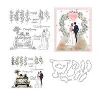 Wedding Stamps and Die Cuts for Card Making Couple Transparent Silicone Clear Stamp and Metal Cutting Dies Sets for DIY Scrapbooking Paper Crafting Seals Decorative Supplies