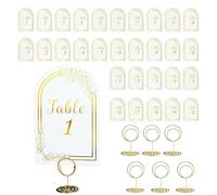 Wedding Table Numbers, 1-30 with 30 Pcs Table Number Holders Gold Table Number Cards with Place Card Holders 4" x 6" Self-Standing Table Cards for Wedding/Birthday Reception.