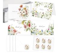 Wedding Thank You Cards, Watercolor Floral Blessing Message Notes, Four Piece Set with Envelope Aid, Sturdy Build Comfortable Reliable Daily Use, Premium Quality Stationery Accessory