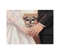 Wedding Theme Schnauzer Dog Jigsaw Puzzles for Adults 500 Piece, Marry Ceremony Blessings Wooden Puzzles, Couples Love Pattern Decor for Home Entertainment