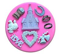 Wedding Themed Rings, Champagne Cork, Church, Lovebirds, Horseshoe Silicone Mould Mold for Cake Decorating Cake Cupcake Toppers Icing Sugarcraft Tool by Fairie Blessings