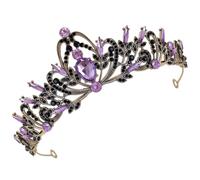 Wedding Tiara Headband for Bride Purple Rhinestone Leaf Crown | Zinc Alloy and Acrylic Build, Secure Pin Loops at Both Ends, for Updo Hair and Costume Cosplay Random Color