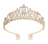 Wedding Tiara with Comb, Prom Queen Crown Rhinestone Birthday Headpiece, Bridal Hair Accessories for Women, Gold