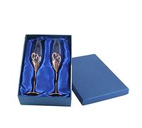 Wedding Toasting Champagne Glasses Flutes Crystal Diamante Hearts Rose Golden, 26x6.5CM