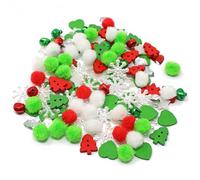 Wedding Touches 150 Mix Christmas Shabby Chic Plastic Flatbacks & Mini Pom Poms Craft Cardmaking Xmas Embellishments