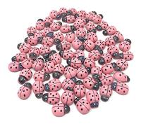 Wedding Touches Pink Mini 9x12mm LadyBirds Self Adhesive Wooden Ladybug Craft Card Wood Toppers (100)