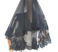 Wedding Veil for Bride Elegant Short Lace Two Layer Wedding Veil Black Appliques with Comb Women Accessories for Brides Shower Bachelorette Hen Party(White)