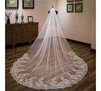 Wedding Veil Lace Edge Long Luxurious Bridal Veil Applique Sequins White/Ivory Veil With Comb Cathedral One-Layer 3Meters-Ivory-300cm