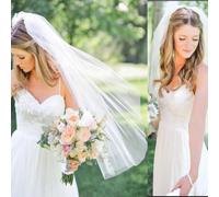 Wedding Veil One Layer Short Wedding Veil Cut Edge Tulle Cheap Bridal with Comb Simple Bride Veils Accessories(Two Layers White)