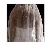 Wedding veil Pearls White Ivory Long Bridal Veil With Comb One Layer Cathedral Wedding Veil with Pearls Crystal Beads 75-300cm (Color : Ivory, Size : 200cm)