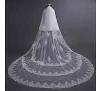 Wedding Veils 3/4/5 M Two Level Soft Tulle Lace Appliques Long Edge Cathedral Bridal Veil Wedding Accessories with Metal Comb (Ivory 5 * 3m)
