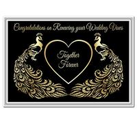 Wedding Vow Renewal Card - Congratulations on renewing your Marriage Vows - Extra Special Keepsake Wishes - Blank inside to write own message - Luxury Quality - Gold Peacock Heart theme