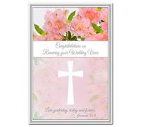 Wedding Vow Renewal Card - Congratulations on renewing your Marriage Vows - Extra Special Keepsake Wishes - Blank inside to write own message - Peach Cross & Bible Verse Theme