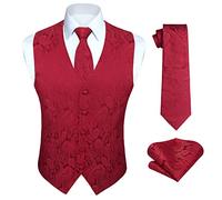 Wedding waistcoat men Burgundy Paisley Pink Waistcoat Floral Jacquard Necktie Pocket Square Handkerchief Wedding Party Fit Vest Suit Set 4XL