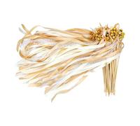 Wedding Wands, 50-Piece Fairy Stick Streamers with Bells, Ribbon Wand Decoration Props for Bridal Shower, Party Send-Off, Holiday, Or Celebration Events, Champagne, White