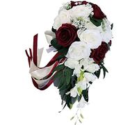 Wedding Waterfall Bouquets for Bride Bridal Holding Artificial Bouquets Handmade Roses for Wedding Ceremony Decoration