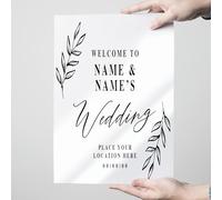 Wedding Welcome, Location & Leaves Sticker - Personalised Welcome Sticker Decal for DIY Wedding Sign/Mirror, Custom Wedding Party Decor