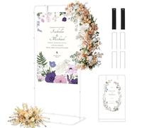 Wedding Welcome Sign Stand Adjustable Height Metal Backdrop Stand with Square Base Design & Ground Stakes for Weather Resistant, Gold Easel Seating Plan Frame for Parties Events Photo Booth(White)