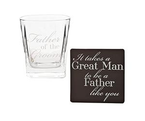 Wedding Whisky Glass and Coaster Set - Boxed Thank You Gift - Father of the Groom