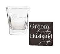 Wedding Whisky Glass and Coaster Set - Boxed Thank You Gift - Groom