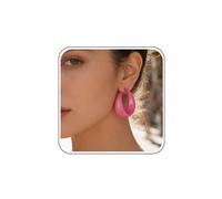 Wedding Wide 60s 80s Neon Pink Clip On Earrings Hot Pink Chunky Hoop Earrings Big Thick Acrylic Dangle Hooped Large Open Huggies Drop Stud Dangling Retro Resin C Shape Statement Exaggerated Women