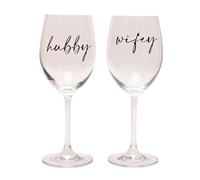 Wedding Wine Glass Gift Set 'Hubby and Wifey' by Amore Gift Boxed | Boride and Groom Gift Set