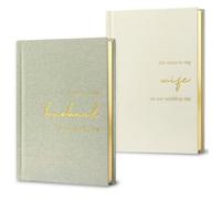 WeddingGiftsWedding Wedding Vow Books His and Hers-Canvas Linen Foil Embossed, Set of 2 Vow Books Husband and Wife-Wedding Essentials（Sage Green + Milky White）