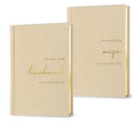 WeddingGiftsWedding Wedding Vow Books His and Hers-Canvas Linen Foil Embossed, Set of 2 Vow Books Husband and Wife-Wedding Essentials（Beige + Beige）