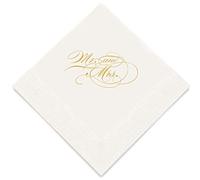 Weddingstar 3-Ply Gold Foil Cocktail Napkins White - Mr and Mrs Script