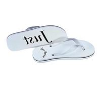 WEDDINGSTAR Just Married Wedding Favor Flip Flops - Black and White Honeymoon Sandals, White, L