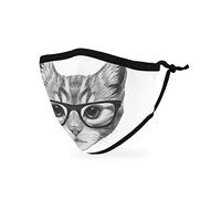 Weddingstar Kid's Washable Cloth Face Mask Reusable and Adjustable Protective Fabric Face Cover w/Dust Filter Pocket - Nerdy Cat