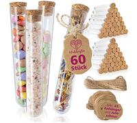 WeddingTree 60 x test tubes 18 x 105 mm - 20 ml - With cork, jute string and pendant - As a wedding gift wedding decoration spice glasses
