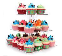 weddingwish 3 Tier Square Clear Acrylic Cupcake Stand, Clear Cupcake Display Stand Tower Tree, Tiered Cupcake Carrier Dessert Stands