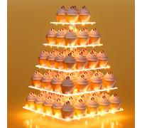 weddingwish 5 Tier Acrylic Cupcake Stand with LED Light, Clear Cupcake Stand for 50 Cupcakes, Cupcake Holder Tower Dessert Table Display Set for Birthday, Baby Shower, Tea Party and Wedding Décor